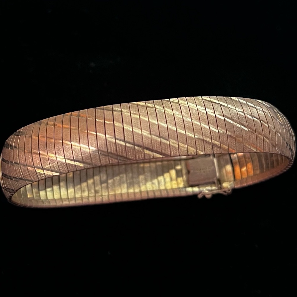 Romanza Gold Tone Hinged Cuff Bracelet. - Italy